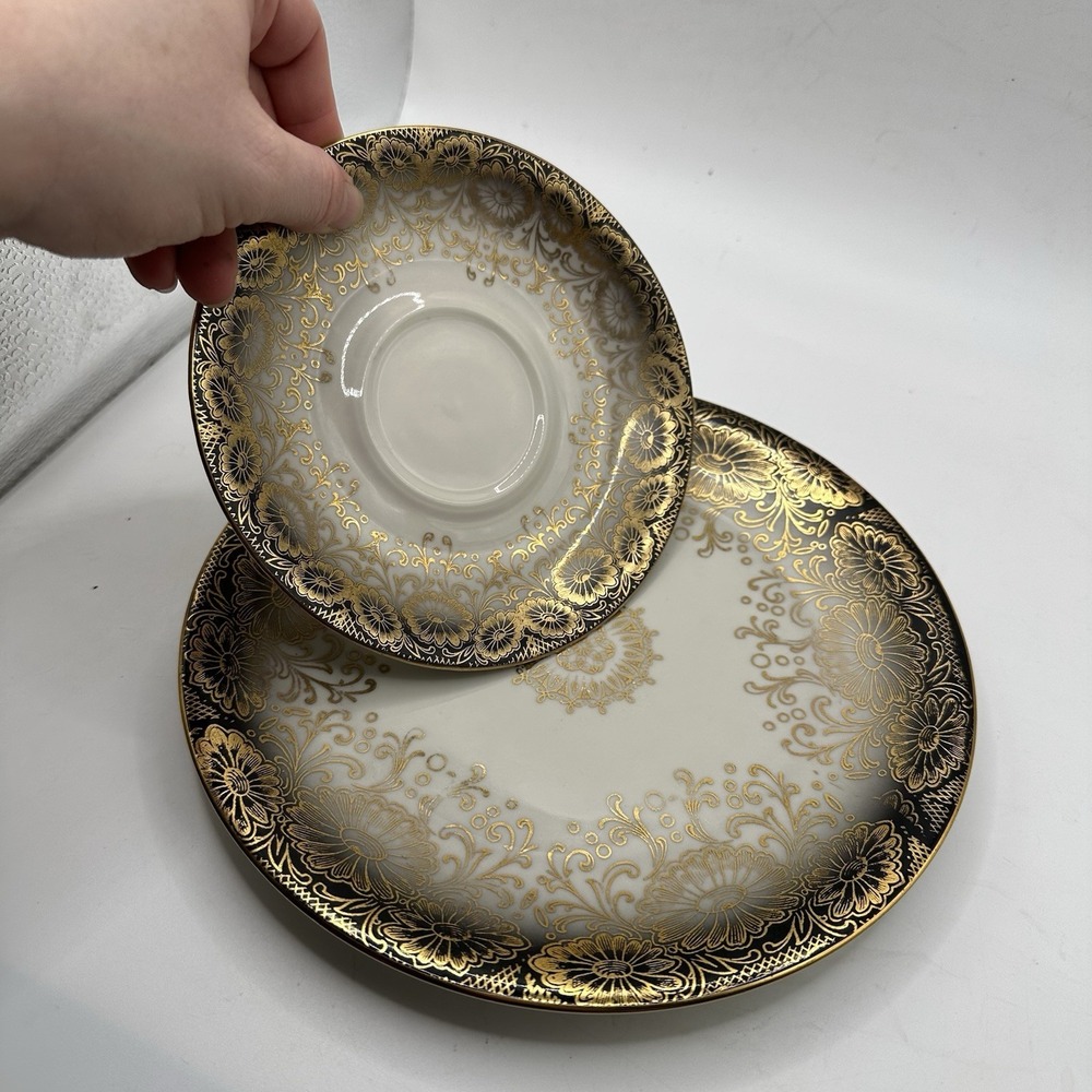 Oscar Schaller Gold Encrusted Bavaria Medallion Serving & Tea Plate 1950's Goth